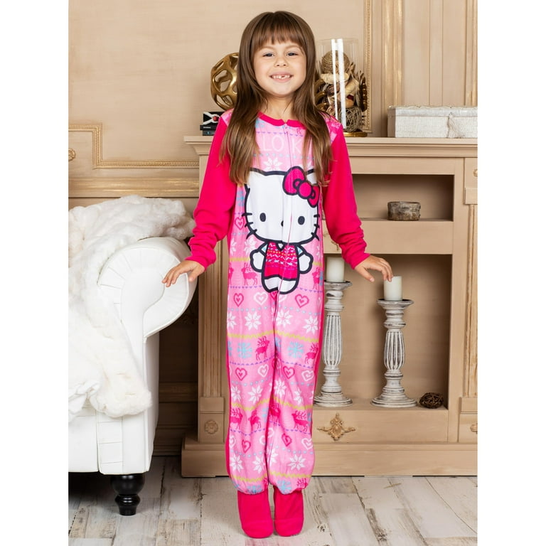 Hello Kitty Girls Pajama Union Suit Fleece Onesie Female Sleeper