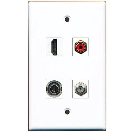 RiteAV - 1 Port HDMI 1 Port RCA Red 1 Port Coax Cable TV- F-Type 1 Port 3.5mm Wall Plate