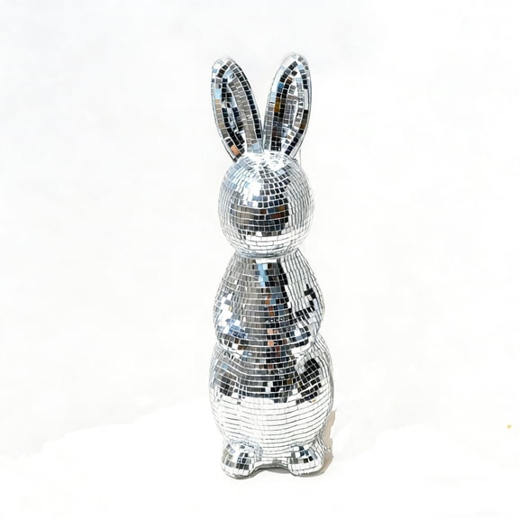 Mosaic Glass Mirror Easter Bunny Decorative Ornament Silver Reflective Tabletop Decoration for Party Supplies Home Decor Spring Holiday Gift Idea