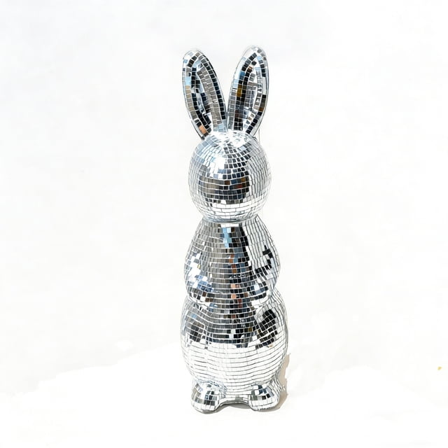 SLYNSHome Bunny Easter Decorations,Disco Rabbit Sculptures Mosaic Glass Rabbit Table Centerpieces Spring Tabletop & Shelf Decor
