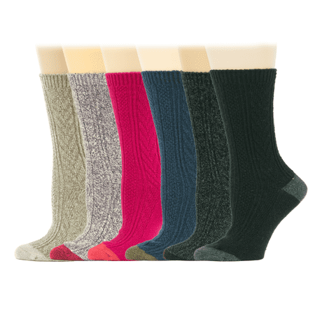 6 Pairs Women Cable Knit Winter Wool Boot Crew Socks 9-11 (Best Wool Boot Socks)