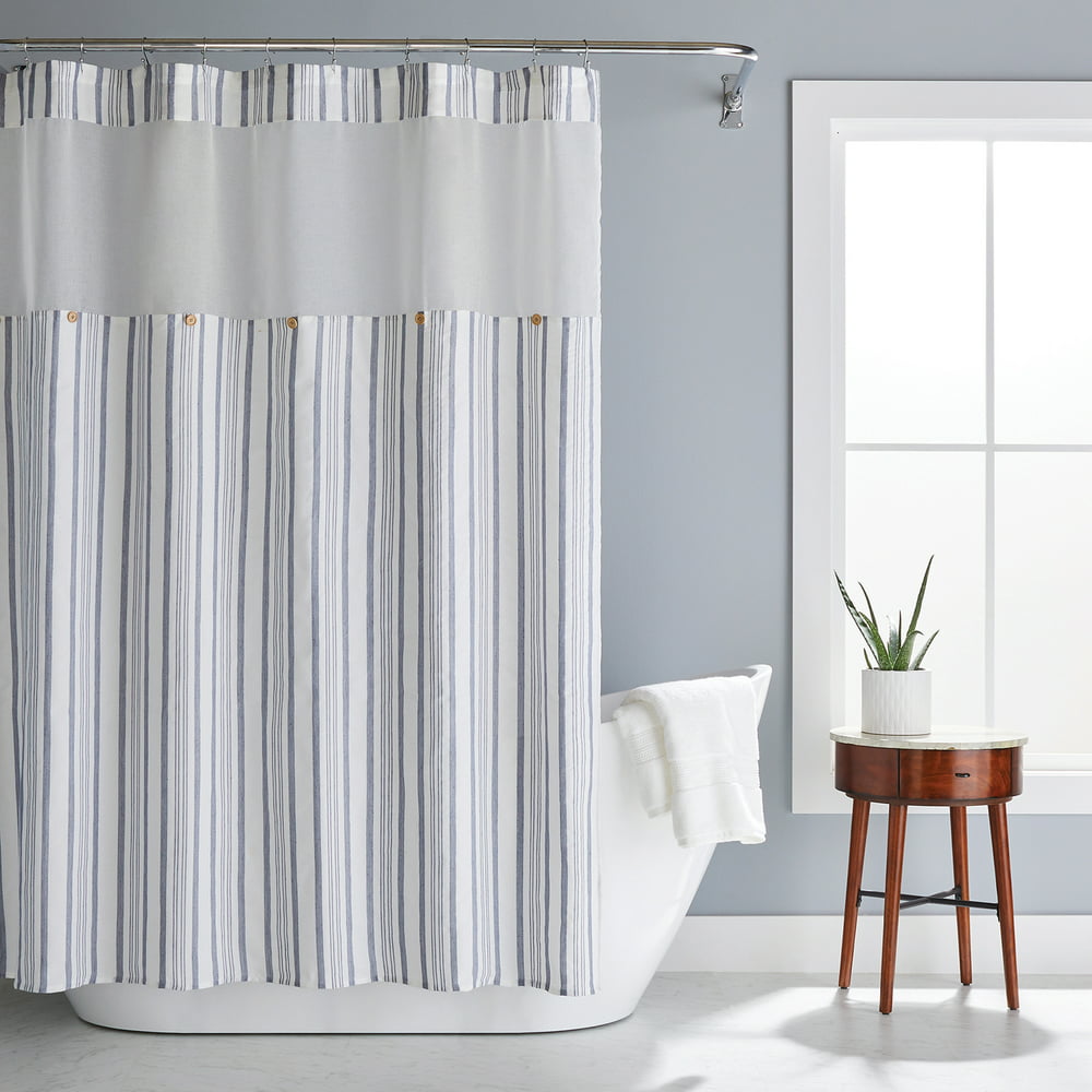 Better Homes & Gardens Blue Stripe Polyester Shower Curtain, 72" x 72", Blue/White