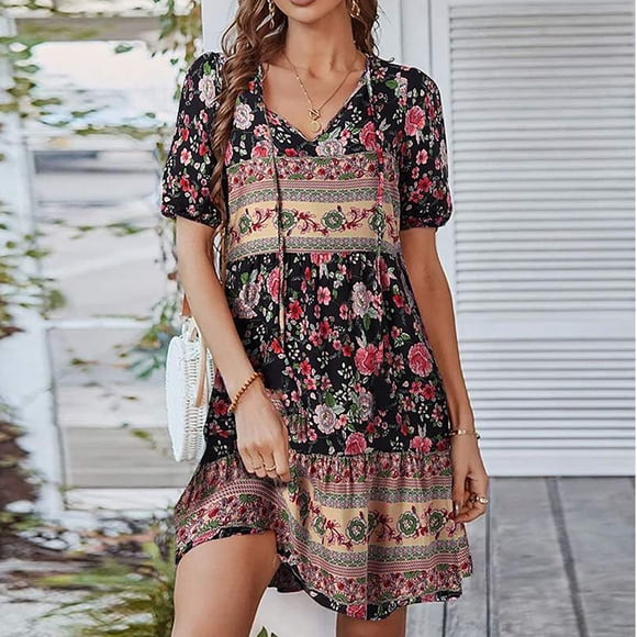 Bescita Women's Short Sleeve Floral Printed Dresses Clearance Sales