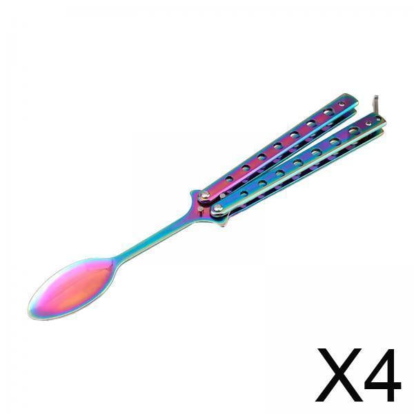 Utensilio para exteriores,Cuchara plegable Cuchara de mariposa Cuchara de camping,Cuchara de entrenamiento de mariposa Utensilios de acero inoxidable,Cuchara de entrenamiento plegable Juego de