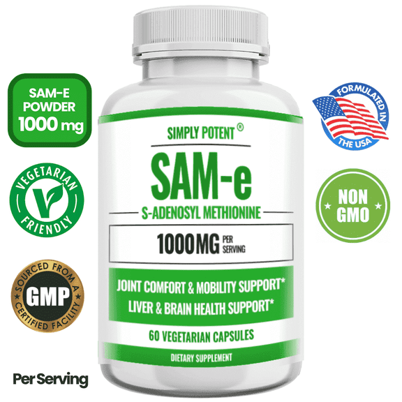Simply Potent SAM-e Supports Liver Health Joint Comfort Mood Balance 60 Capsules 500mg