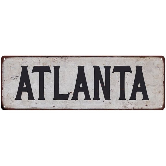 ATLANTA Vintage Look Rustic Metal City State Sign 8 x 24 Matte Finish Metal 108240041100