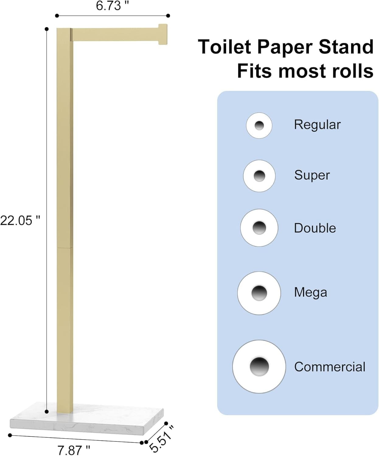Toilet Paper Holder Stand Brushed Gold SUS 304 Stainless Steel Rustproof Free Standing 22 Inch Rotating Bathroom Tissue Roll For 4 Rolls With Marble Base