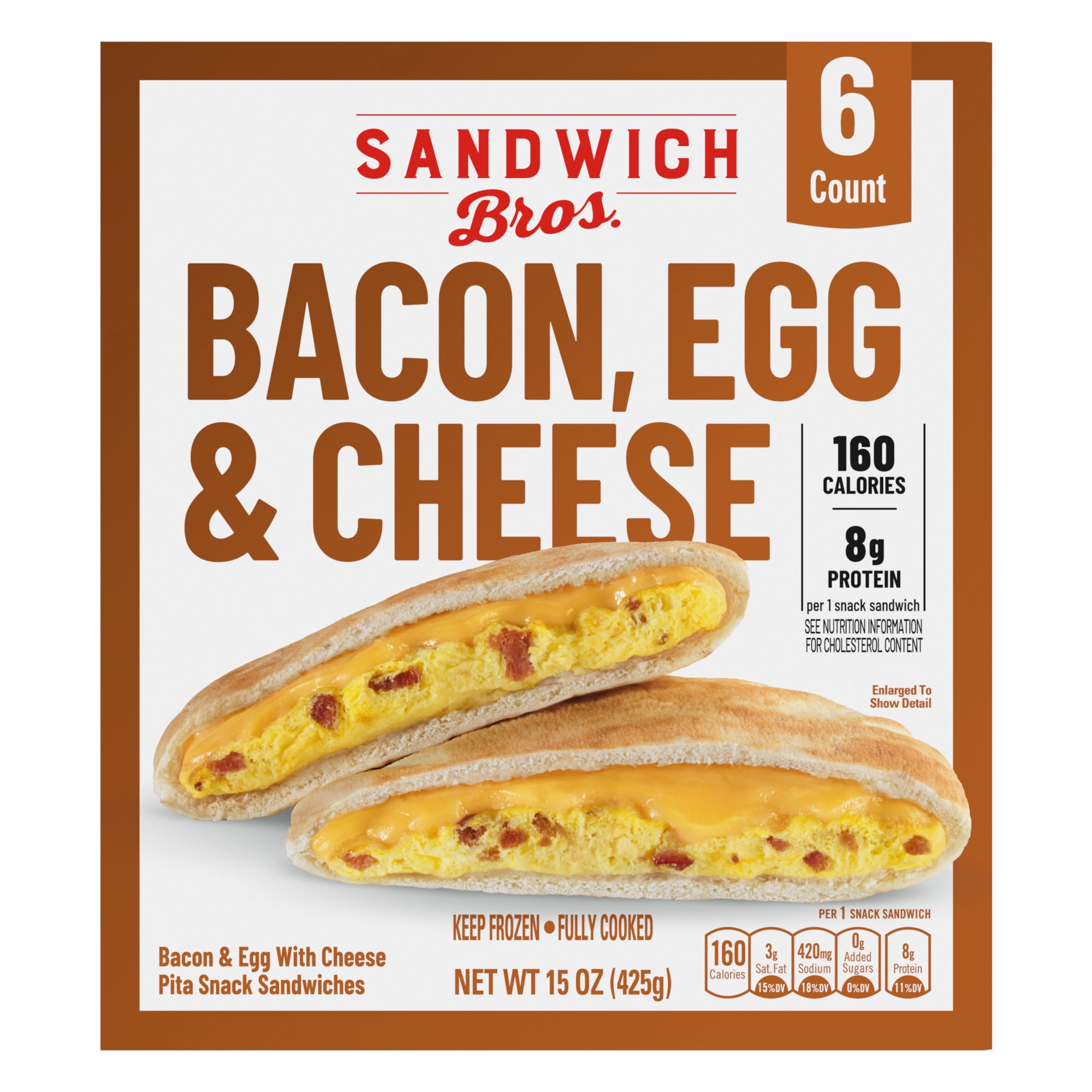 Sandwich Bros. Bacon, Egg & Cheese, Frozen Breakfast Sandwiches, 15 oz., 6-Count