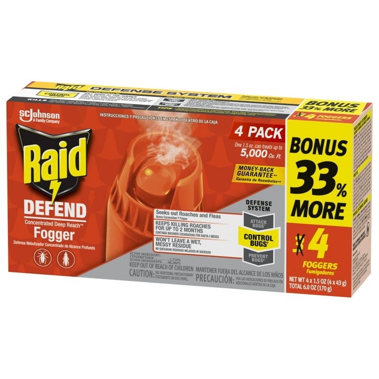 Raid Indoor Defense Roach Killer &amp; Fogger, Deep Reach Protection 
