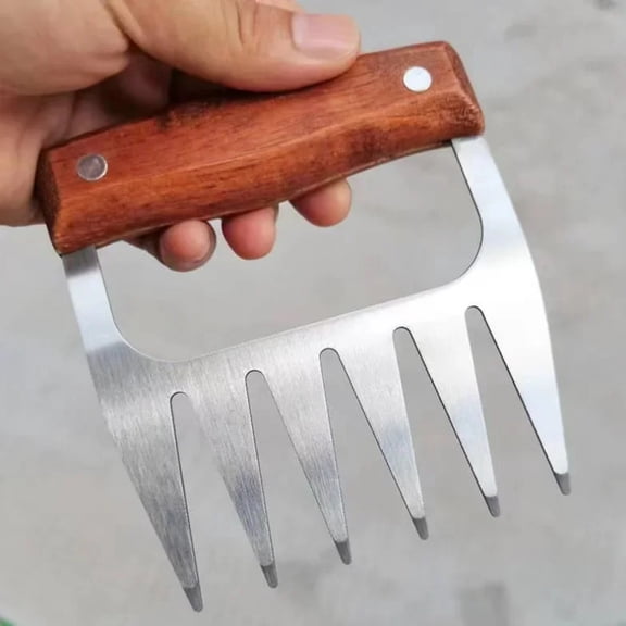 Metal Meat Shredder Claws, 18/8 Stainless Steel Meat Forks with Wooden Handle for Shredding, Pulling, Handing, Lifting & Serving
