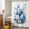 thumbnail image 4 of Easter Shower Curtain Easter Egg Shower Curtains for Bathroom Decor, Waterproof Polyester Shower Curtain Set with Hooks, Extra Long 72" x 78" Blue White Flowers, 4 of 9
