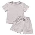 thumbnail image 2 of Spazoro Toddler Girls 2PC Outfit Set, Short Sleeve T-Shirt & Shorts Casual Floral Print Cotton Summer Clothes Set for Baby Gray Size 12 Months, 2 of 7