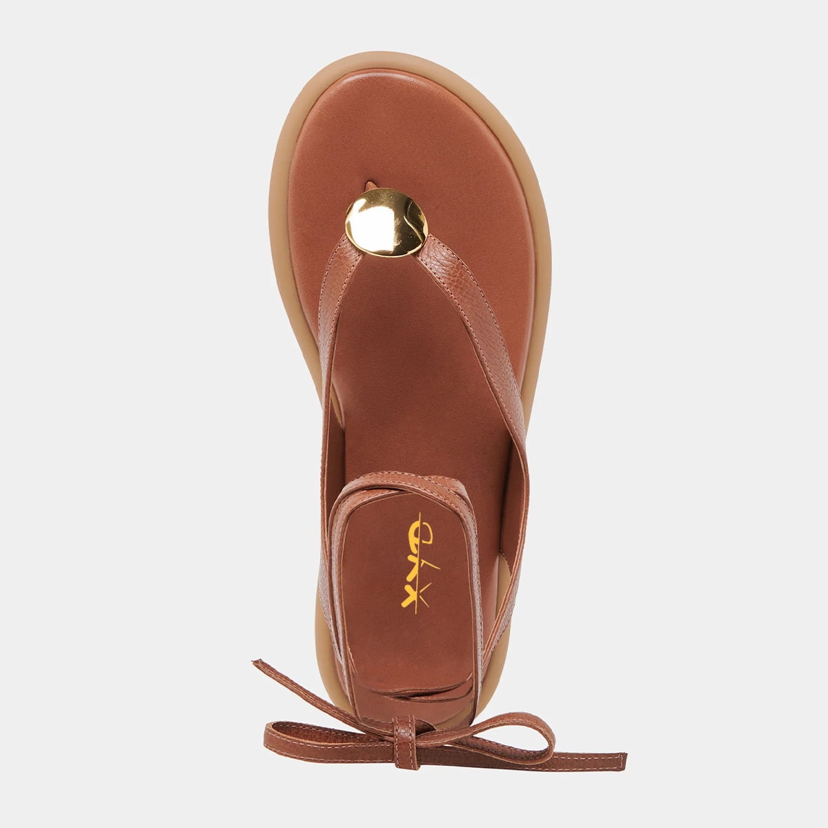 XYD Women Metal Ornament Round Toe Thong Sandals Ankle Wrap Lace