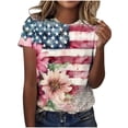 thumbnail image 3 of AGWOLF Summer Tops for Women 4th of July Short Sleeve T-Shirt Vintage Floral American Flag Printed Shirts USA Patriotic Basic Tees Pink S, 3 of 8