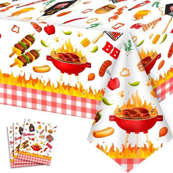 BBQ Tablecloths, 3-Piece Camping Party Tablecloth Set - BBQ tablecloths, birthday party tablecloths, and BBQ tablecloths suitable for camping birthday decorations and BBQ party decorations.