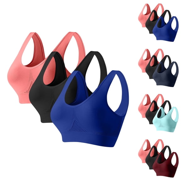 TARIENDY Womens Solid Wireless Sports Bra 3 Pack Plus Size Sports Bra for Large Bust High Impact Yoga Gym Bras Breathable Full Coverage Workout Bras Blue L