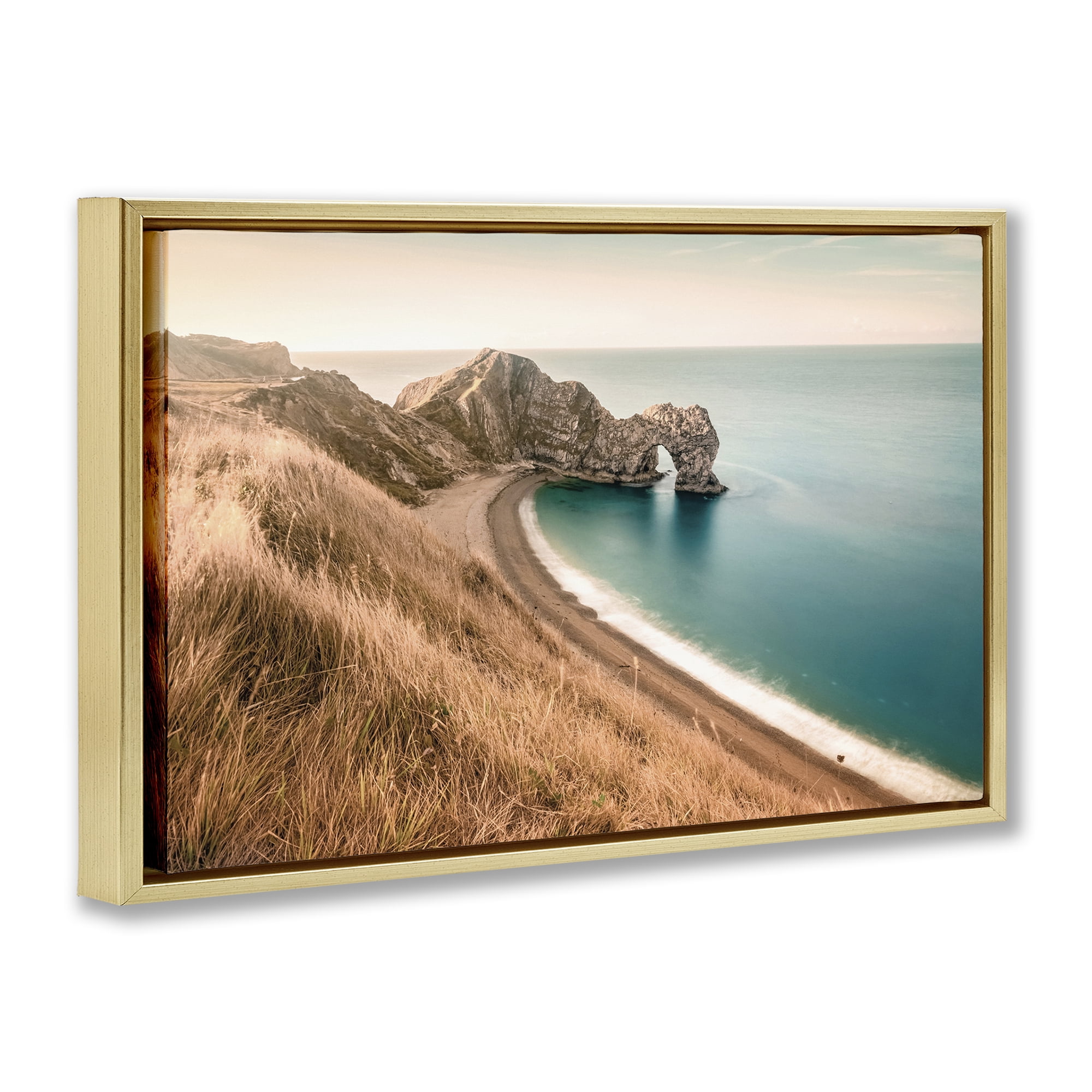 Stupell Industries Beach With Arched Cove Landscape & Nature Photography Gold Floater Framed Canvas Art Print Wall Art, 31 x 21