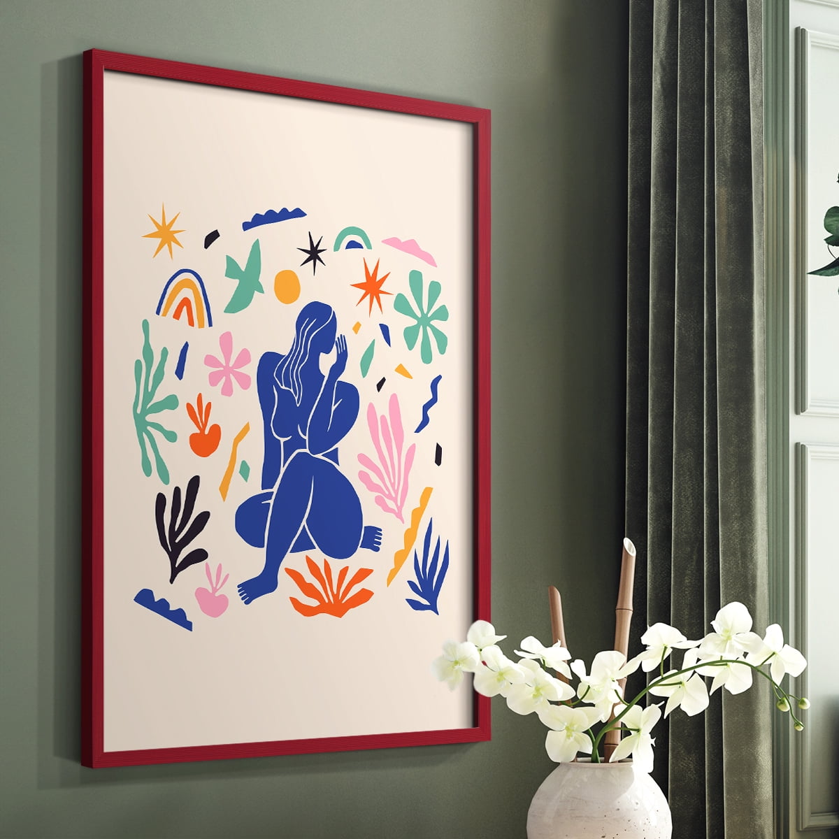 Matisse CDXLIV in Red Solid Wood Framed Print No Nail Hanging