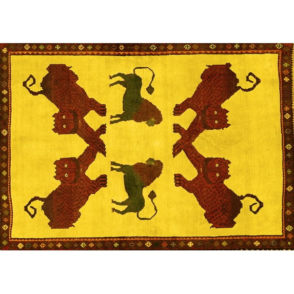Ahgly Company Indoor Rectangle Animal Yellow Traditional Area Rugs, 7' x 10'