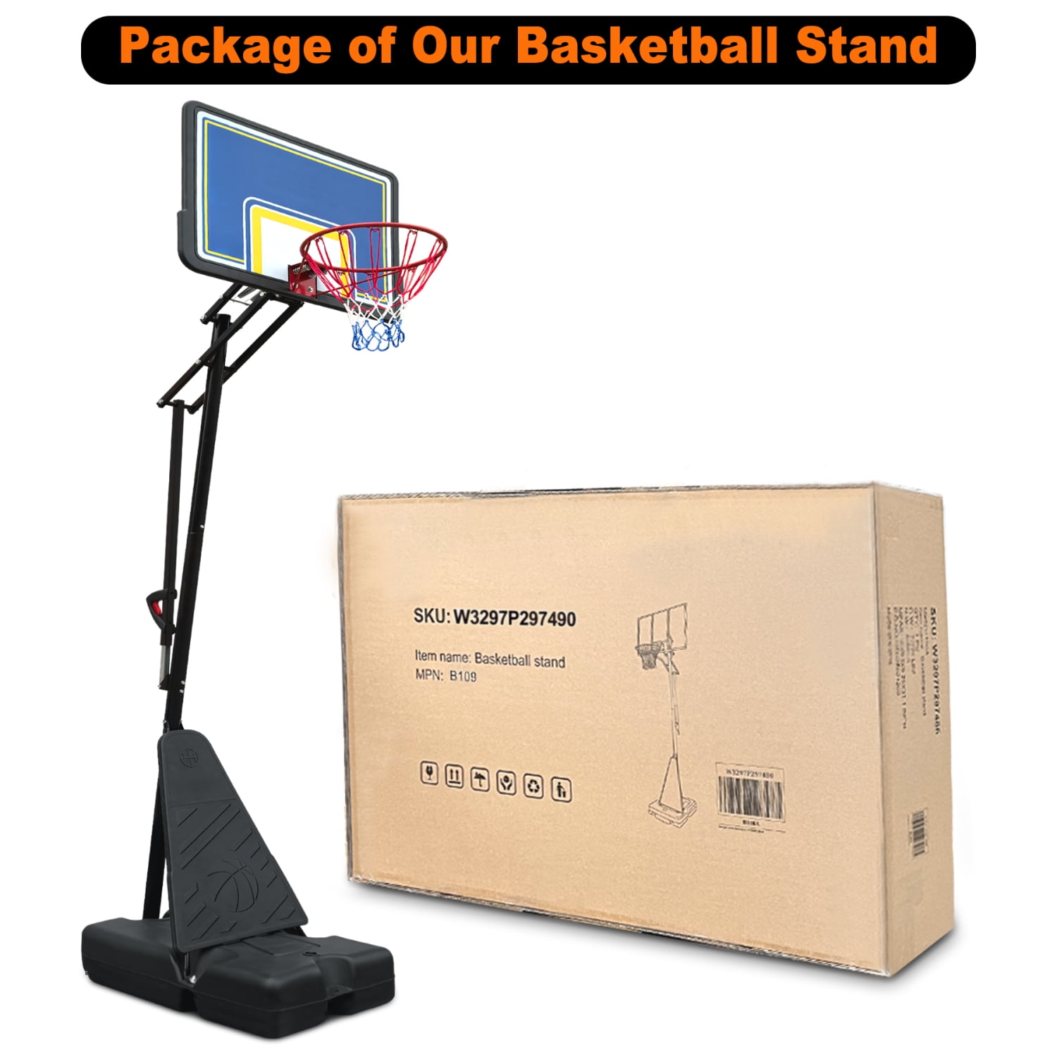Youmumeub Portable Basketball Hoop, Adjustable Height 8-10 ft Basketball Goal, 39" Polycarbonate Backboard with Rebound System & Wheels, Indoor/Outdoor Hoop for Youth & Adults (Black/Blue)