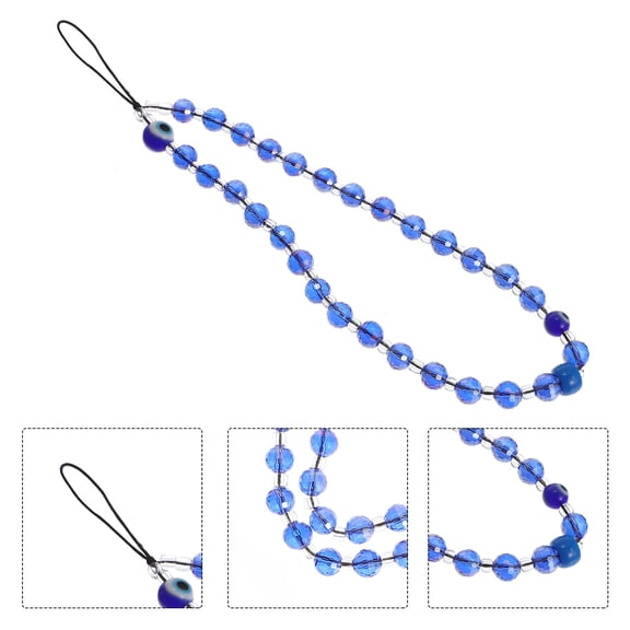 FOMIYES Blue Crystal Beaded Phone Charm Decorative Wrist Strap