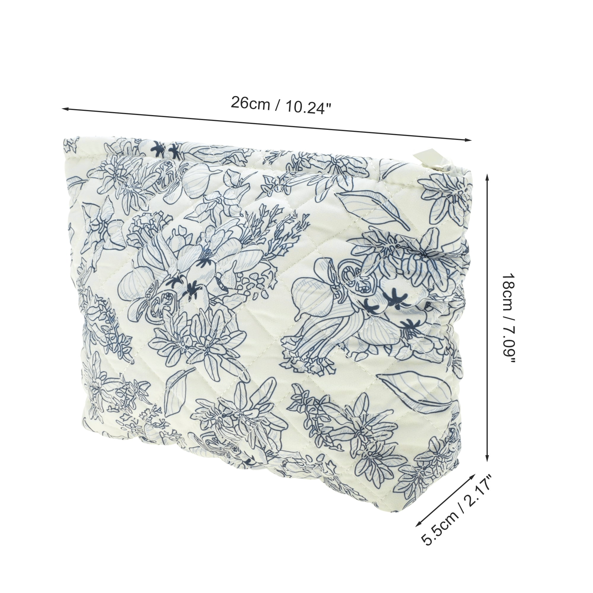 Unique Bargains Floral Quilted Clutch Makeup Bag Cyan for Travel and Storage