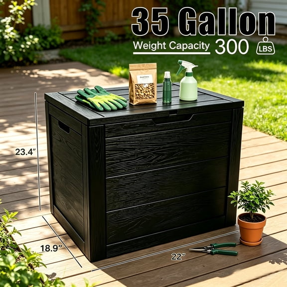 35 Gallon black Outdoor Waterproof Storage Box with Flip-Top Lid, Heavy-Duty Deck Box Suitable for /Outdoor Use - Plastic