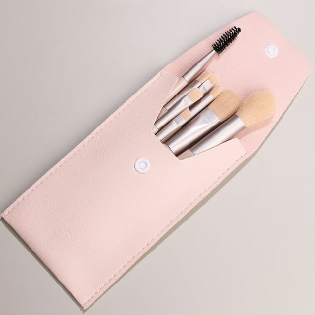 Nvzi Juego de 8 brochas de maquillaje, para base, polvos, correctores, sombras de ojos, rubor, brochas de maquillaje de color rosa claro con bolsa de almacenamiento de color rosa claro