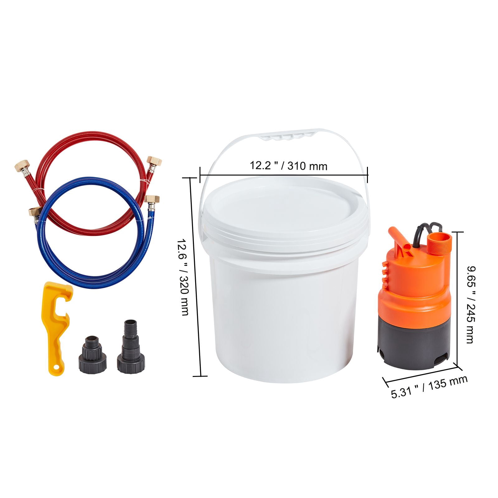 Tankless Water Heater Flushing Kit, Includes Efficient Pump & 3.7 Gallon Pail & 2 Hoses, Wrench and Adapter for Quick Install, Easy to Start Water Heater Flush Descale Kit Anti-corrosion