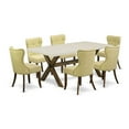 thumbnail image 6 of East West Furniture X727SI737-7 7-Piece Kitchen Dining Set- 6 Mid Century Dining Chairs with Limelight Linen Fabric Seat and Button Tufted Chair Back - Rectangular Table Top & Wooden Cross Legs -..., 6 of 9