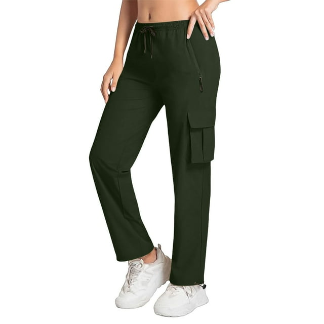 Yigetop Pantalon de Voyage, Pantalon Cargo Grand Taille Haute pour Femmes avec Poches, Pantalon de Randonnée Décontracté Extensible, Pantalon de Travail Mode Urbaine pour Femmes, Vert G