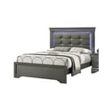 thumbnail image 3 of Contemporary Gray Queen Size 1Pc Bedroom Panel Bed w LED Tufted Uplostered Faux Leather HB Furniture, 3 of 7