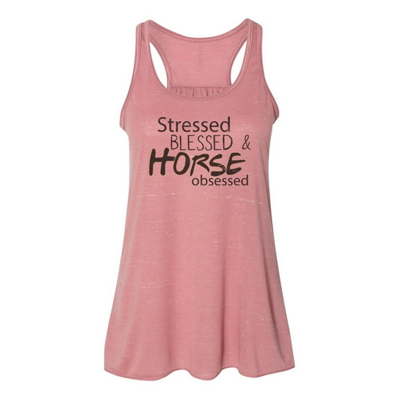 "Equestrian Tank Top, Stressed Blessed And Horse Obsessed, Horse Racerback, Horse Tank Top, Women's Racerback, Equestrian Lover, Horse Lover, Mauve Marble, SMALL"