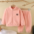 thumbnail image 2 of Odeerbi Toddler Boys Girls Fleece Pajama Sets Fall Winter Thermal Pajamas Kids Solid Color Long Sleeve Plush Sleepwear Thickened Home Clothes Lounge Sets Toddler Clothes Pink, 2 of 4