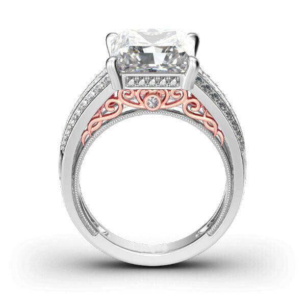 HeartsAndYou 4.5ct Princess Cut Moissanite Filigree Solitaire Engagement Ring for Women 18k Dual Gold over Silver