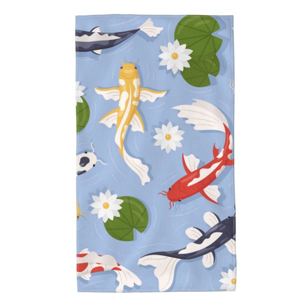 Fotbe Colorful Koi Fish Toalla Premium con Patrón, Toalla de Microfibra de Secado Rápido, Ligera y Altamente Absorbente (27.5x16in), Ideal para Uso Diario