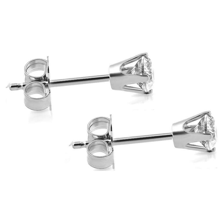 Set of 3! 14k White Gold Classic Solitaire Stud Earrings, Pushback (Unisex)
