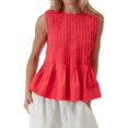 thumbnail image 3 of Womens Summer Pleated Peplum Sleeveless Blouse Tank Tops Round Neck Y2K Babydoll Blouse Shirt Red XL, 3 of 9