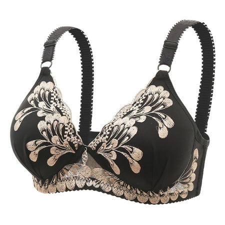 SNOWSONG Clearance! Bras for Women  Womens Embroidery Thin Section Sexy Deep V Gathering Bra Without Steel Ring  Everyday Bras  Push up Bra  Wireless Bras 1PC Bra Black S