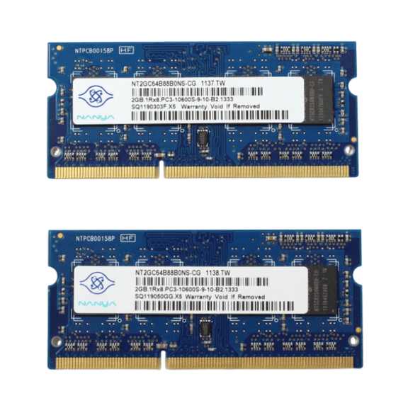 Open Box Nanya NT2GC64B88B0NS-CG 4GB (2x2GB) DDR3 PC3-10600S Laptop Memory Kit 55Y3716
