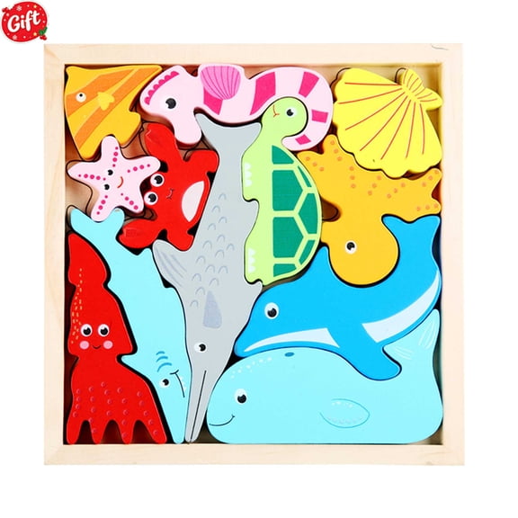 Wooden Peg Puzzle for Toddlers, Kids' Educational Preschool Peg Puzzle Toy, Ocean Animal Farm Vehicle Fruit Number Sorting Jigsaw, Christmas Birthday Ideal Gift for Boys Girls Ages 3