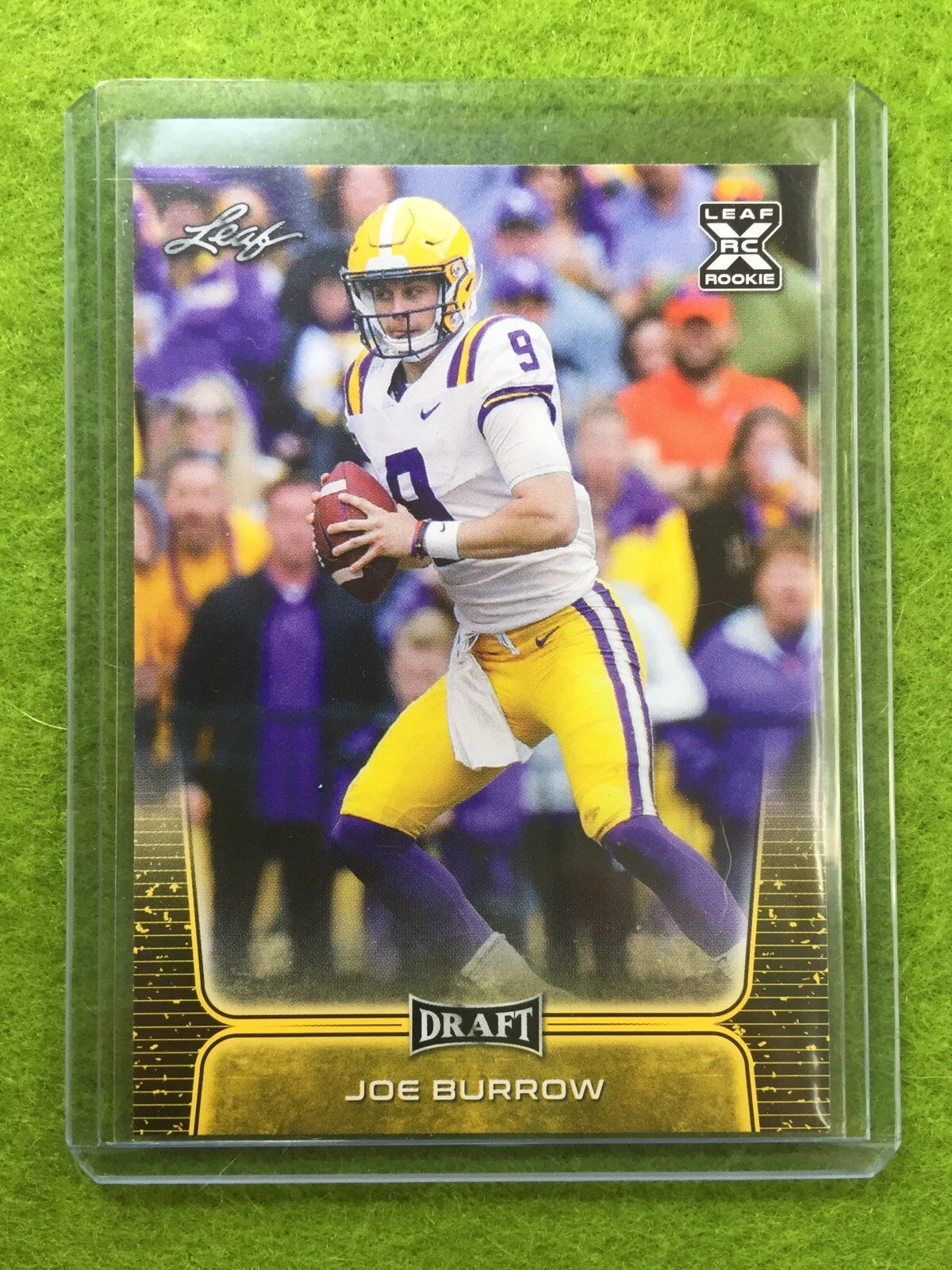 JOE BURROW ROOKIE CARD JERSEY #9 LSU GOLD RC 2020 Leaf Football BENGALS