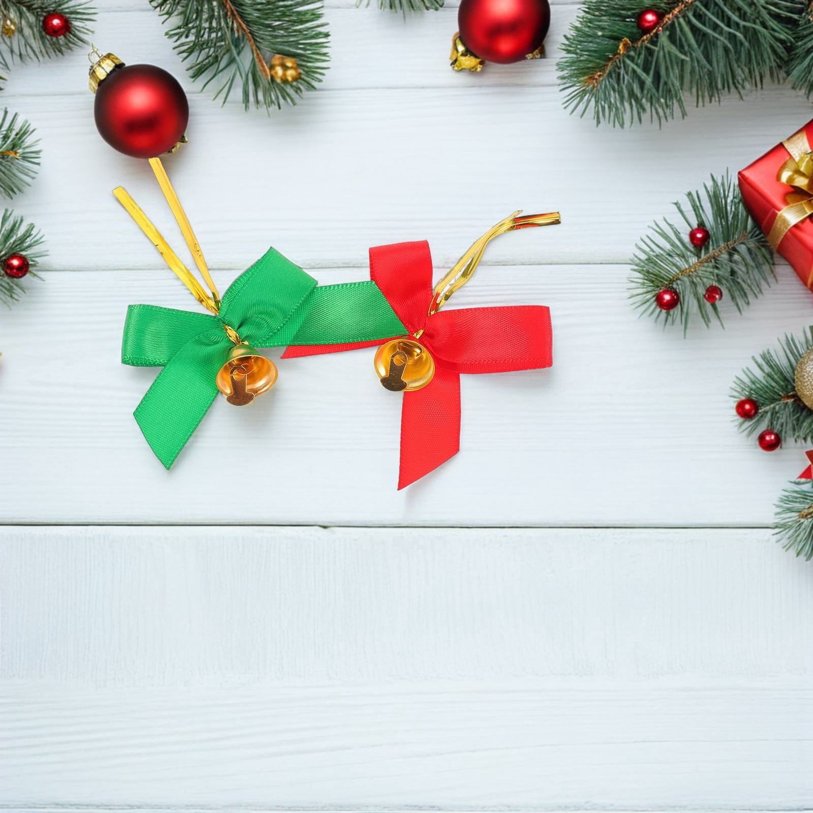 WRITWAA Assorted Color Polyester Christmas Bows with Bells for Party Decor, 20Pcs