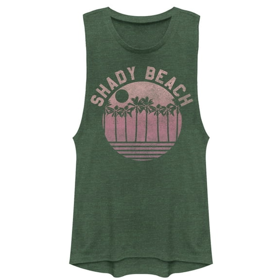 Junior's CHIN UP Retro Shady Beach  Festival Muscle Graphic Tee Pine Green Heather Small
