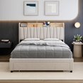 thumbnail image 4 of PIONEERWORKS Full Bed Frame with Storage Headboard Platform, Linen Fabric Platform Bed with Charging Station & Drawer, No Box Spring Needed, Easy Assembly, Beige, 4 of 9