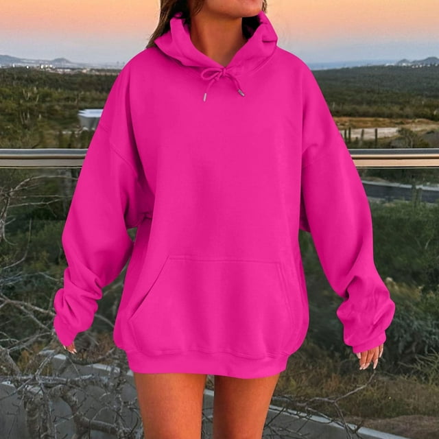 IMENGL Oversized Winter cotton hooded pullover sweatshirt, Pink XL, Size M-5XL