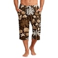 thumbnail image 2 of Men's Casual Hawaiian Print Drawstring Cropped Shorts - Tropical Summer Shorts for Beach Parties, Vacation, and Casual OutingsBrownL, 2 of 9