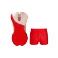 thumbnail image 2 of YiZYiF Kids Girls Sleeveless Rhinestone Gymnastics Dance Leotards and Shorts Figure Skating Outfit Red 16, 2 of 7