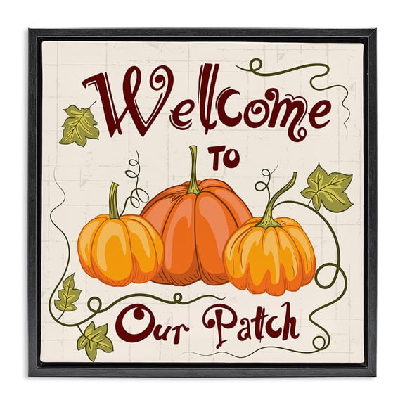 Stupell Industries Rustic Lodge Pumpkin Patch Welcome Black Floating Frame Canvas Art, 18 x 18, by Diane Labombarbe
