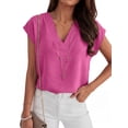 thumbnail image 4 of ANRABESS Women Tops V Neck T Shirts Cap Sleeve Business Casual Tops for Women Summer Loose Fit Dressy Work Office Blouses Cute Clothes Trendy Outfits Hot Pink L, 4 of 11